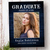 Rustisch Land Blue Wood Plank Foto Afstuderen Briefkaart