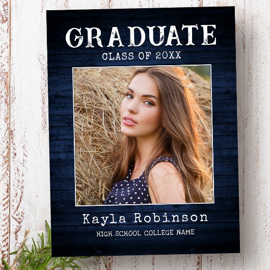 Rustisch Land Blue Wood Plank Foto Afstuderen Briefkaart