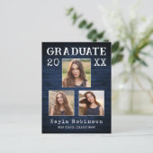 Rustisch Land Blue Wood Print 3 Foto Afstuderen Briefkaart (Staand voorkant)