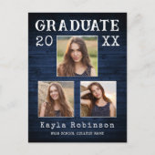 Rustisch Land Blue Wood Print 3 Foto Afstuderen Briefkaart (Voorkant)