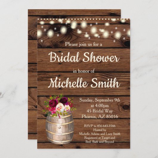 Rustisch Land Boho Burgundy Barrel Vrijgezellenfee Kaart (Voorkant / Achterkant)