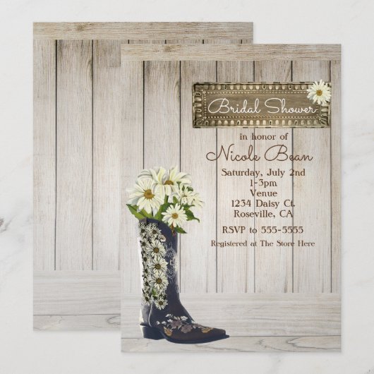 Rustisch Land Boot met Daisies Vrijgezellenfeest Kaart (Voorkant / Achterkant)