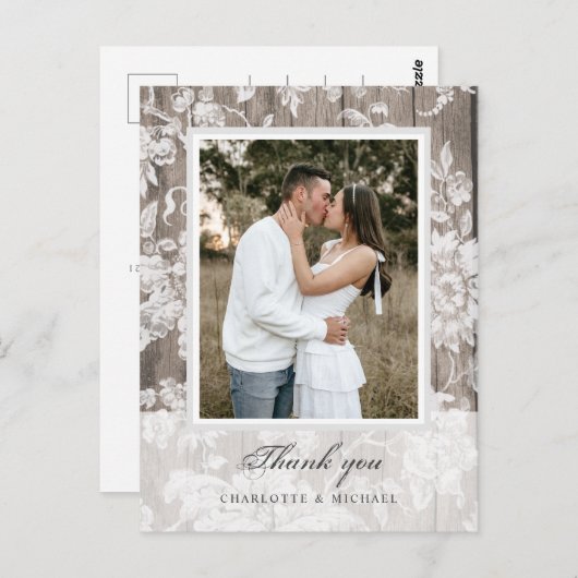 Rustisch land bruiloft bedankt foto briefkaart (Voorkant / Achterkant)