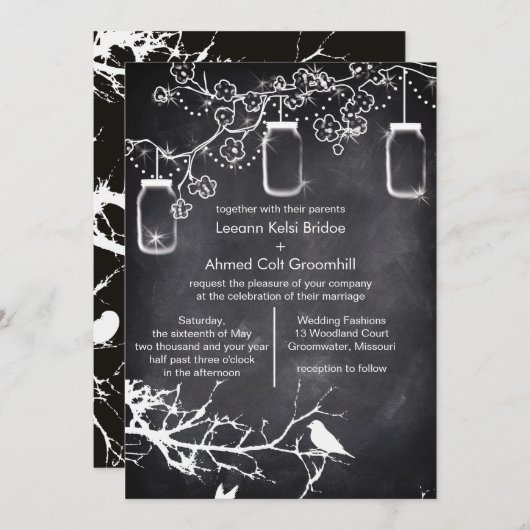 Rustisch land bruiloft Mason Jar Chalkboard Kaart (Voorkant / Achterkant)