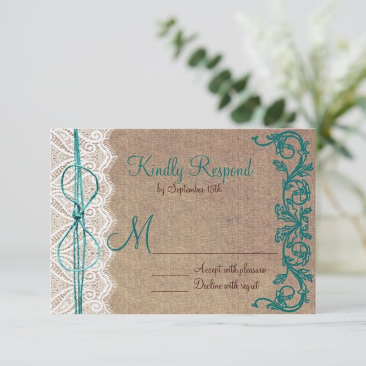 Rustisch land  bruin Blauwgroen huwelijk RSVP (Staand voorkant)