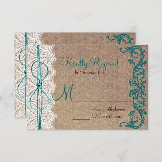 Rustisch land  bruin Blauwgroen huwelijk RSVP (Voorkant / Achterkant)