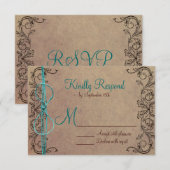 Rustisch land  bruin Blauwgroen huwelijk RSVP (Voorkant / Achterkant)