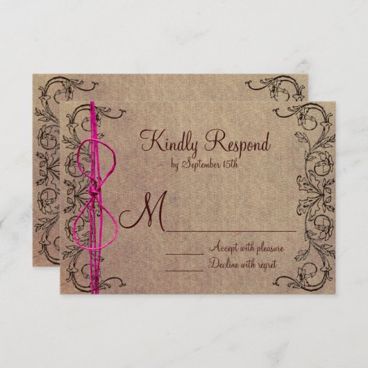 Rustisch land  bruin roze bruiloft RSVP (Voorkant / Achterkant)