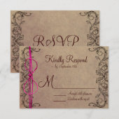 Rustisch land  bruin roze bruiloft RSVP Kaartje (Voorkant / Achterkant)