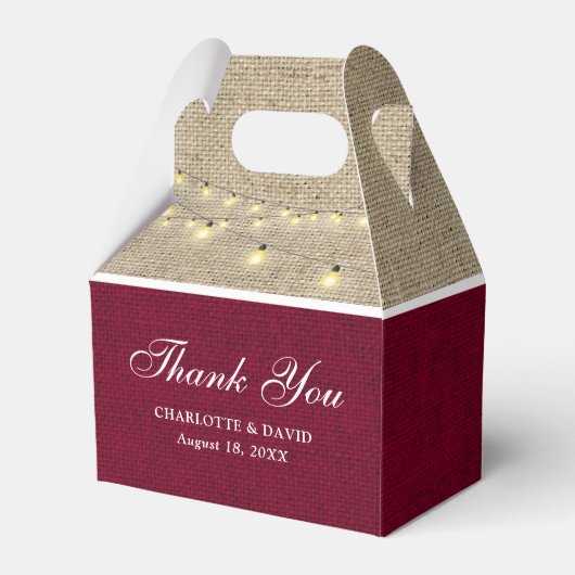 Rustisch land Burgundy Burlap Wedding Dank je Bedankdoosjes (Achterkant)