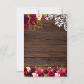 Rustisch land Burgundy Floral Wood Lace Save The Date (Achterkant)