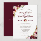 Rustisch land Burgundy Marsala Floral Wedding Kaart (Voorkant / Achterkant)