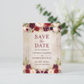 Rustisch land Burgundy Red Floral sparen de datum Briefkaart (Staand voorkant)