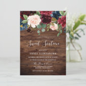 Rustisch land Burgundy Red Floral Sweet 16 Kaart (Staand voorkant)