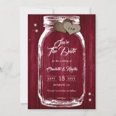 Rustisch land Burgundy Wood Mason Jar Wedding Save The Date (Voorkant)