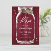 Rustisch land Burgundy Wood Mason Jar Wedding Save The Date (Staand voorkant)