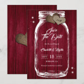 Rustisch land Burgundy Wood Mason Jar Wedding Save The Date (Voorkant / Achterkant)