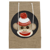 Rustisch land Burlap Birthday Sock Monkey Medium Cadeauzakje (Achterkant)