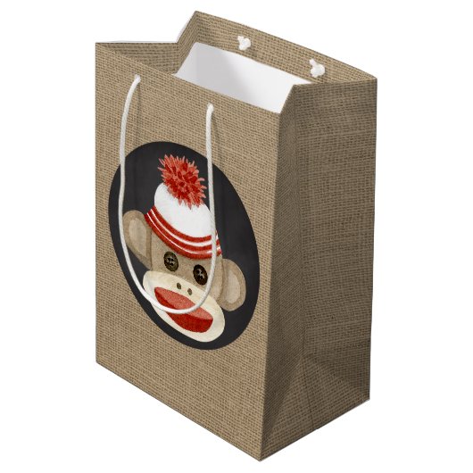 Rustisch land Burlap Birthday Sock Monkey Medium Cadeauzakje (Achterkant Gekanteld)