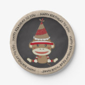Rustisch land Burlap Birthday Sock Monkey Papieren Bordje (Voorkant)