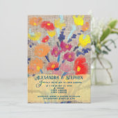 Rustisch land Burlap Bohemian Wildflower Wedding Kaart (Staand voorkant)
