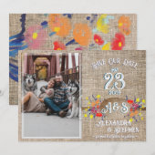 Rustisch land Burlap Boho Wildflower Wedding Save The Date (Voorkant / Achterkant)