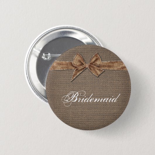 Rustisch land | Burlap Bow Bridesmaid Ronde Button 5,7 Cm (Voorkant /achterkant)