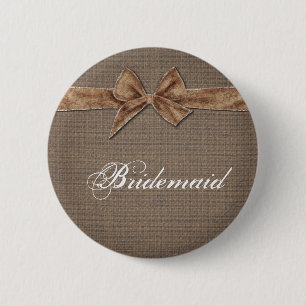 Rustisch land   Burlap Bow Bridesmaid Ronde Button 5,7 Cm