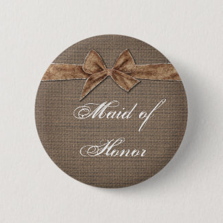 Rustisch land | Burlap Bow Maid of Honor Ronde Button 5,7 Cm