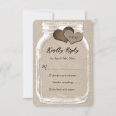 Rustisch land Burlap Heart Mason Jar Wedding RSVP Kaartje (Voorkant)