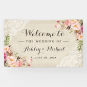Rustisch land Burlap Lace Floral Wedding Party Spandoek (Horizontaal)