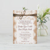 Rustisch land Burlap Lace Twine Wedding Invites Kaart (Staand voorkant)
