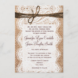 Rustisch land Burlap Lace Twine Wedding Invites Kaart