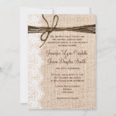Rustisch land Burlap Lace Twine Wedding Invites Kaart (Voorkant)