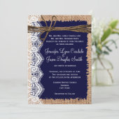 Rustisch land Burlap Lace Twine Wedding Invites Kaart (Staand voorkant)