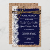 Rustisch land Burlap Lace Twine Wedding Invites Kaart (Voorkant / Achterkant)