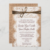 Rustisch land Burlap Lace Twine Wedding Invites Kaart (Voorkant / Achterkant)