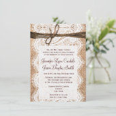 Rustisch land Burlap Lace Twine Wedding Invites Kaart (Staand voorkant)