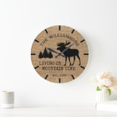 Rustisch land Burlap Living Mountain Time Moose Grote Klok (Huis)