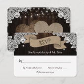 Rustisch land Burlap Ribbon Wood Wedding RSVP Kaartje (Voorkant / Achterkant)