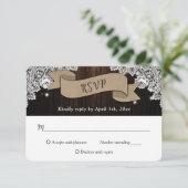 Rustisch land Burlap Ribbon Wood Wedding RSVP Kaartje (Staand voorkant)