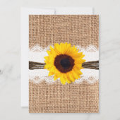 Rustisch land Burlap Sunflower Lace Wedding Kaart (Voorkant)