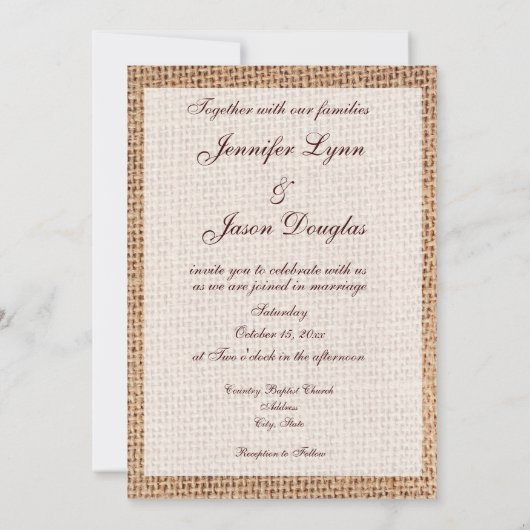 Rustisch land Burlap Sunflower Lace Wedding Kaart (Achterkant)