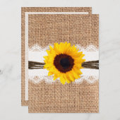 Rustisch land Burlap Sunflower Lace Wedding Kaart (Voorkant / Achterkant)