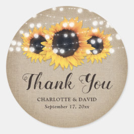 Rustisch land Burlap Sunflower Wedding Favor Ronde Sticker