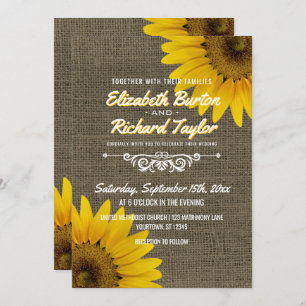 Rustisch land Burlap Sunflower Wedding Kaart