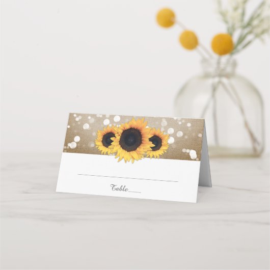 Rustisch land Burlap Sunflower Wedding Plaatskaartje (Voorkant)
