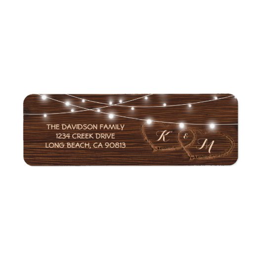 Rustisch Land Carved Wooden Heart Etiket (Voorkant)