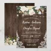 Rustisch land Chic Floral String Lights Wedding Kaart (Voorkant / Achterkant)