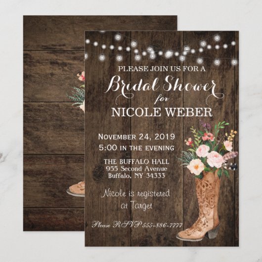 Rustisch Land Cowboy Boot Vrijgezellenfeest Invite Kaart (Voorkant / Achterkant)